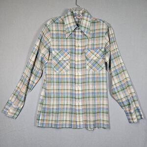 Vintage 70s Levi’s Panatela Men's Plaid Button Up Shirt Size Small